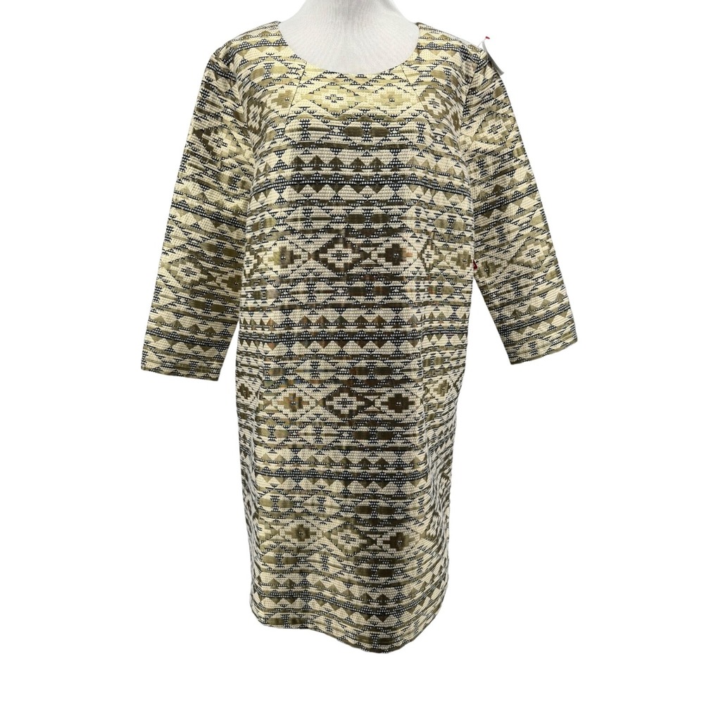 Thacker Women's Tan Printed Textured 3/4 Sleeve Sheath Dress Size XL NEW